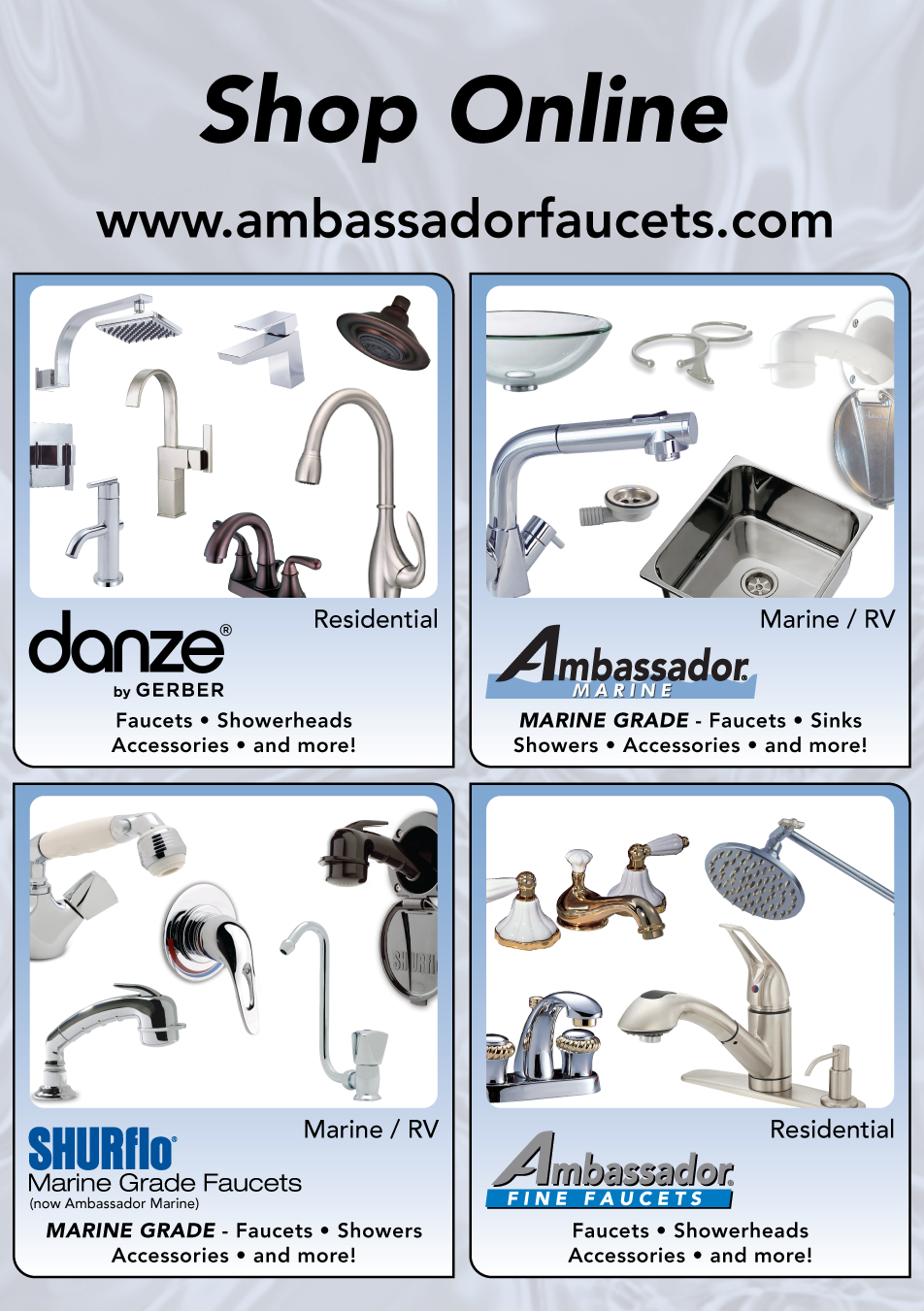 Shop online at ambassadorfaucets.com — Danze by Gerber, Ambassador Marine, SHURflo and Ambassador Fine Faucets product lines